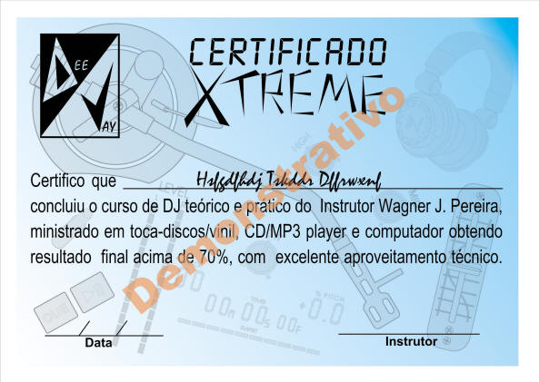 Certificado curso de DJ XTreMe (70% de aproveitamento)